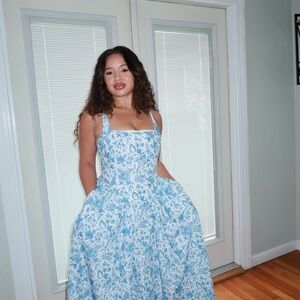 Commense Blue and White Floral Maxi Dress